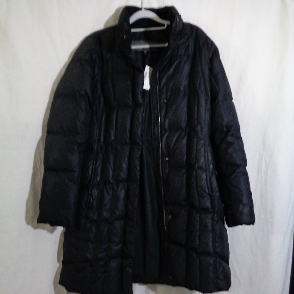Eddie Bauer down filled medium length black coat, size M, no hood, new
